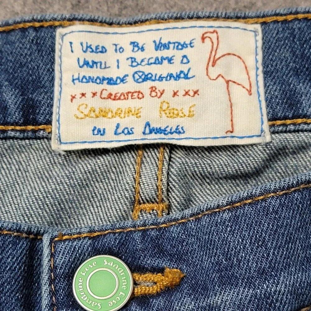 Sandrine‎ Rose Upcycled Shorts Womens 30 Blue Denim Embroidered Handmade USA